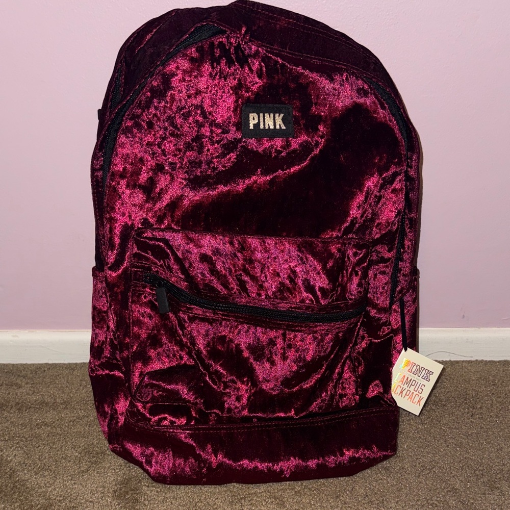 PINK Velvet Campus Backpack in Burgundy